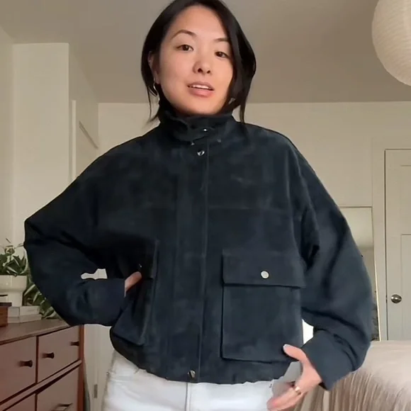 Zara 100% Leather Bomber Jacket